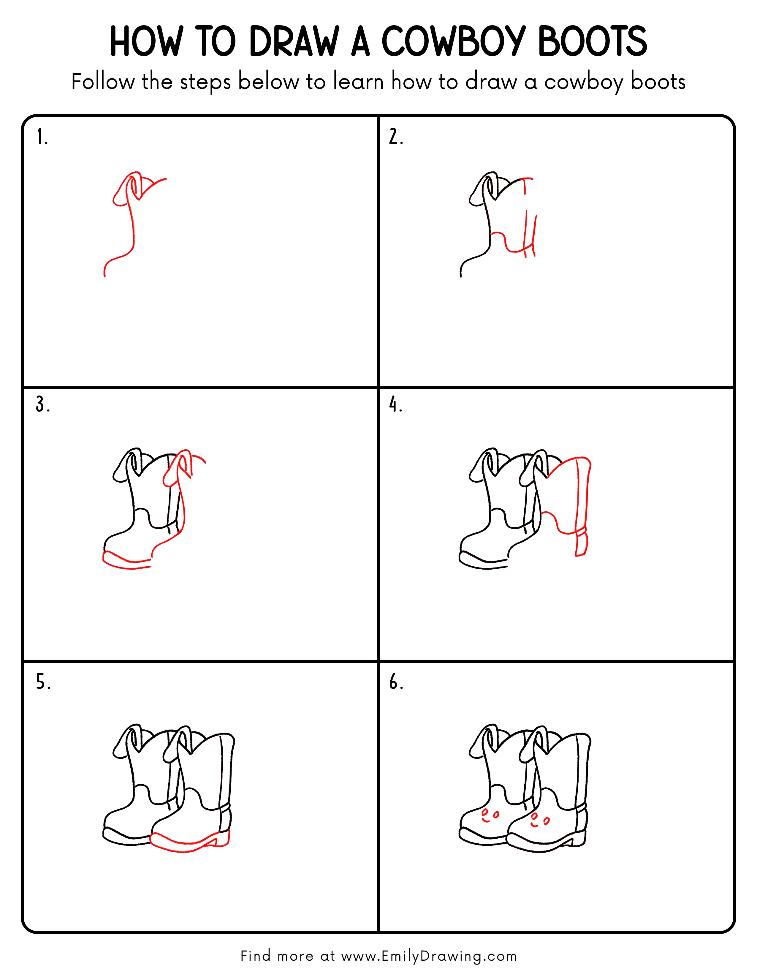 Printable Cowboy Boots Drawing Guide